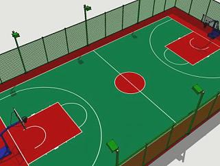 篮球场运动场带铁丝网围栏SU模型