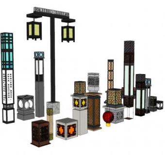 中式灯柱合集大全SU模型下载_sketchup草图大师SKP模型