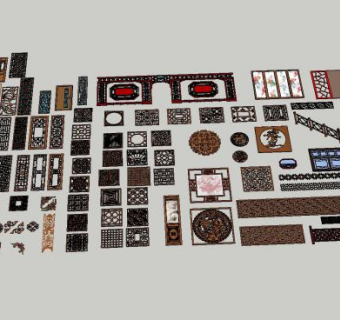 中式雕花窗花通花SU模型大全下载_sketchup草图大师SKP模型