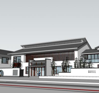 新中式建筑SU模型下载_sketchup草图大师SKP模型