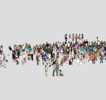 3d灰晕人物配景现代写实SU模型下载_sketchup草图大师SKP模型