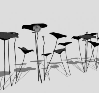 雕塑黑白荷花植物SU模型下载_sketchup草图大师SKP模型