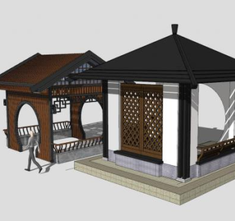 中式风隔亭子廊架SU模型