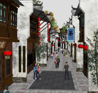 商业街古建中式风格SU模型下载_sketchup草图大师SKP模型