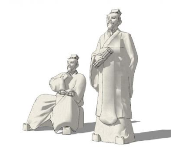 古代文人人物雕塑SU模型下载_sketchup草图大师SKP模型