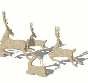 鹿群梅花鹿雕塑SU设计模型下载_sketchup草图大师SKP模型