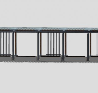 廊架不锈钢栏杆新中式风格SU模型下载_sketchup草图大师SKP模型