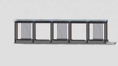 廊架不锈钢栏杆新中式风格SU模型下载_sketchup草图大师SKP模型