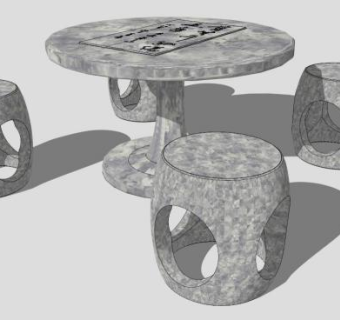 石桌石凳庭院SU模型下载_sketchup草图大师SKP模型