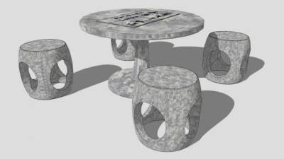 石桌石凳庭院SU模型下载_sketchup草图大师SKP模型