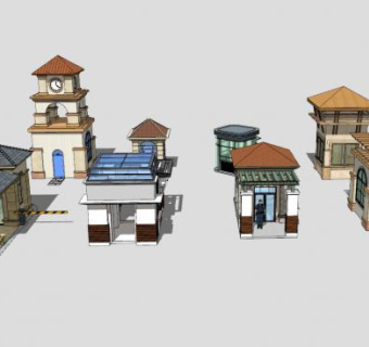 保安亭建筑门卫保安室SU模型下载_sketchup草图大师SKP模型