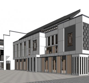 新中式商业街建筑景观设计SU模型