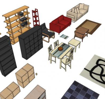 家居柜子地毯桌子沙发家具生活SU模型下载_sketchup草图大师SKP模型