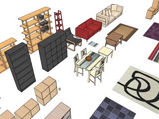 家居柜子地毯桌子沙发家具生活SU模型下载_sketchup草图大师SKP模型