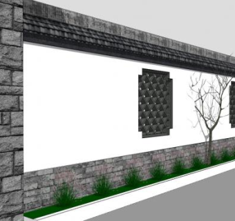 中式风格围墙景观设计SU模型下载_sketchup草图大师SKP模型