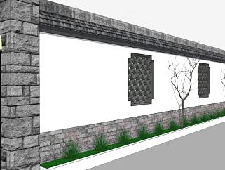 中式风格围墙景观设计SU模型下载_sketchup草图大师SKP模型