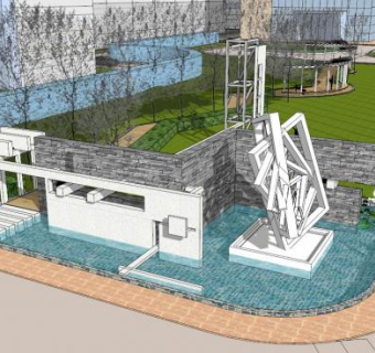 水景景观小品荷花池塘雕塑SU模型下载_sketchup草图大师SKP模型