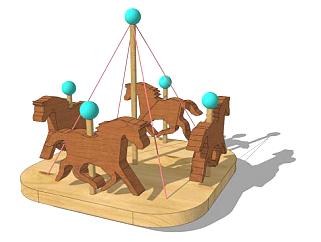 木质旋转的木马玩具SKP模型_su模型下载 草图大师模型_SKP模型