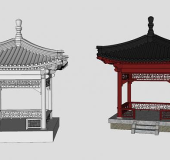 古建亭子景观设计SU模型下载_sketchup草图大师SKP模型