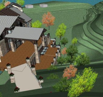 山地滨水景观建筑精品酒店模型SU模型下载_sketchup草图大师SKP模型