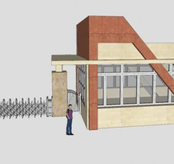 练习2-入口大门门卫门卫保安室SU模型下载_sketchup草图大师SKP模型