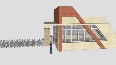 练习2-入口大门门卫门卫保安室SU模型下载_sketchup草图大师SKP模型