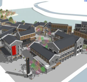 某民国风情建筑商业街设计SU模型下载_sketchup草图大师SKP模型