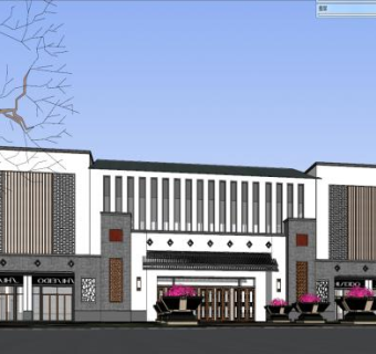 新中式的商业街现代场景SU模型下载_sketchup草图大师SKP模型
