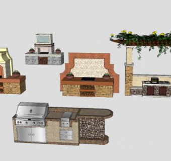 烧烤台中式风格庭院SU模型