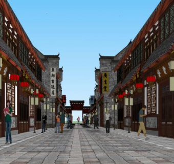 中式古建商业街仿古SU模型下载_sketchup草图大师SKP模型
