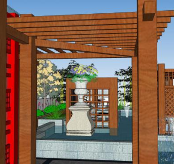 新中式会所屋顶花园景观SU模型下载_sketchup草图大师SKP模型