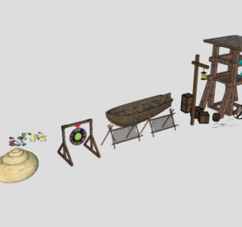 渔文化捕鱼工具小品雕塑SU模型下载_sketchup草图大师SKP模型