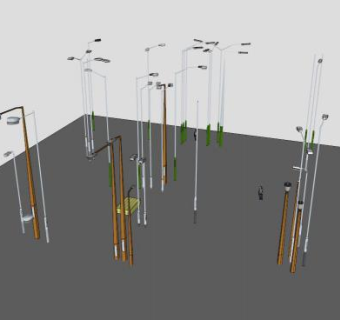 高杆路灯小区中式SU模型下载_sketchup草图大师SKP模型