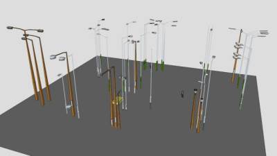 高杆路灯小区中式SU模型下载_sketchup草图大师SKP模型