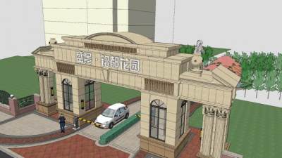 大门岗亭花园景区大门SU模型下载_sketchup草图大师SKP模型