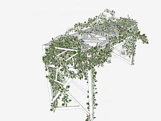 绿色植物花架上的爬藤植物藤条SU模型下载_sketchup草图大师SKP模型