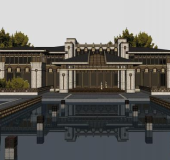 新中式会所中式风格三维SU模型下载_sketchup草图大师SKP模型