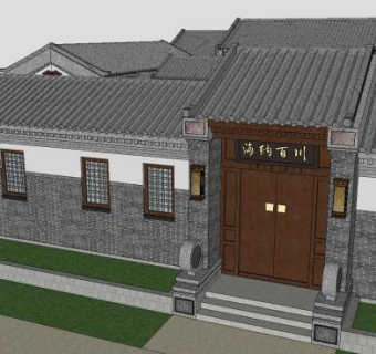 古建四合院中式建筑SU模型下载_sketchup草图大师SKP模型