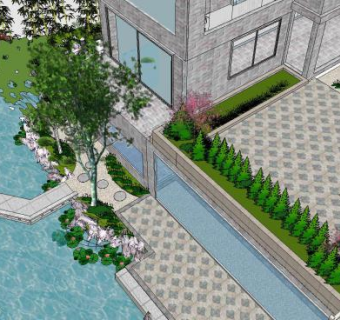 别墅中式风格私家豪华花园景观SU模型下载_sketchup草图大师SKP模型