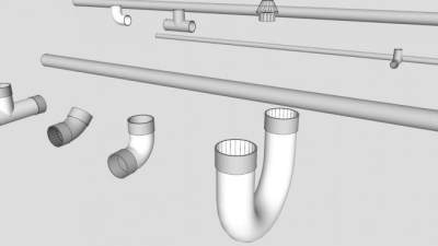 白色塑料排水管及转接口SKP模型_su模型下载 草图大师模型_SKP模型