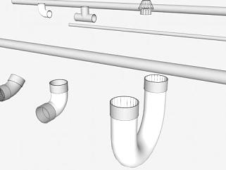 白色塑料排水管及转接口SKP模型_su模型下载 草图大师模型_SKP模型