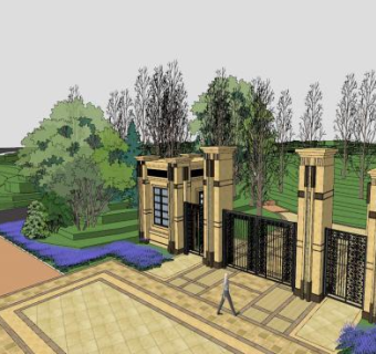 欧式入口大门岗亭大门SU模型下载_sketchup草图大师SKP模型