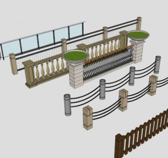 各中栏杆欧式围杆SU模型下载_sketchup草图大师SKP模型