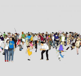 一群2D人物大全整合SU模型下载_sketchup草图大师SKP模型