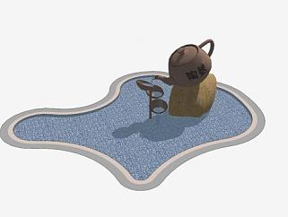 艺术茶壶倒水雕塑水景景观小品SU模型下载_sketchup草图大师SKP模型