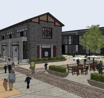 中式风格商业街建筑设计SU模型下载_sketchup草图大师SKP模型