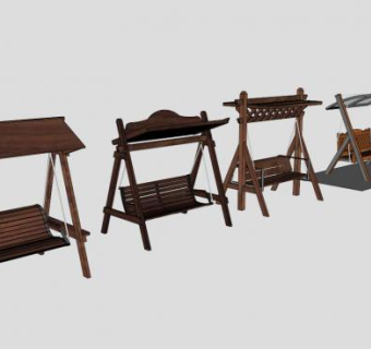 秋千椅木质装修SU模型下载_sketchup草图大师SKP模型