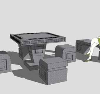 石桌凳庭院大理石SU模型下载_sketchup草图大师SKP模型