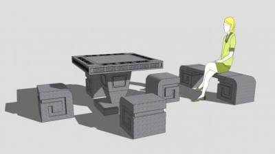 石桌凳庭院大理石SU模型下载_sketchup草图大师SKP模型