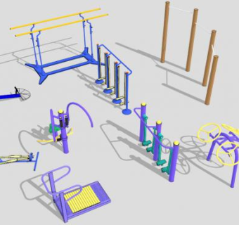 室外健身器材设施公园体育器材SU模型下载_sketchup草图大师SKP模型